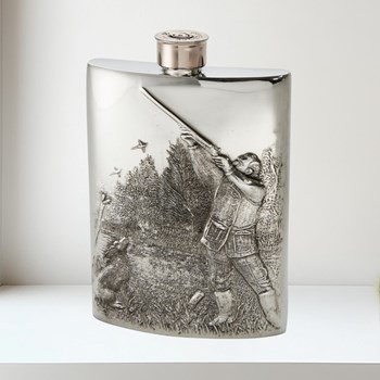 6oz Shooting scene Pewter Kidney Hip Flask