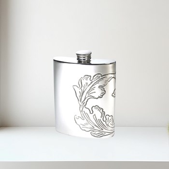Acanthus Pattern Pewter Kidney Hip Flask