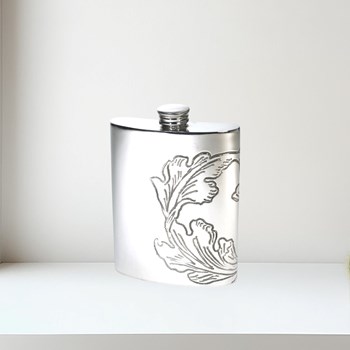 Acanthus Pattern Pewter Kidney Hip Flask Acanthus Pattern Pewter Kidney Hip Flask