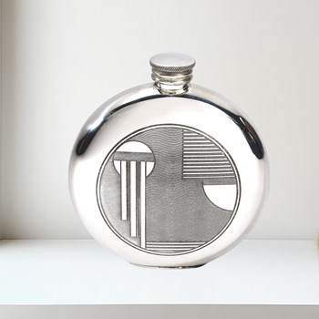 6oz round pewter Art Deco flask