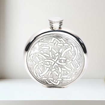 6oz Round Pewter Celtic Flask 6oz round pewter celtic flask