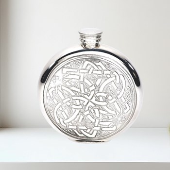 6oz round pewter celtic flask