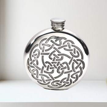 6oz round pewter celtic knot flask