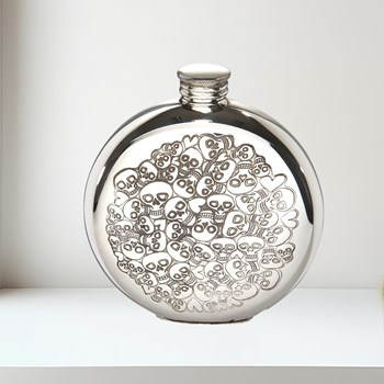 6oz round pewter Love Skull flask
