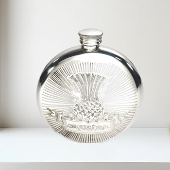 6oz Round Usquabae Single Thistle Pewter Flask