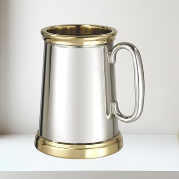 Wortley X Range Pewter and Brass heavy 1 pint tankard