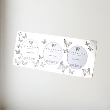 Butterfly Pewter Triple Picture Frame