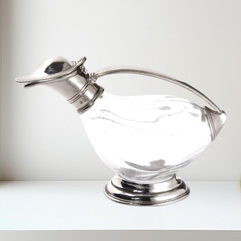 Pewter & glass duck decanter