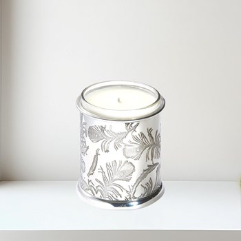 Peacock Patterned Pewter Candle Votive Peacock Patterned Pewter Candle Votive