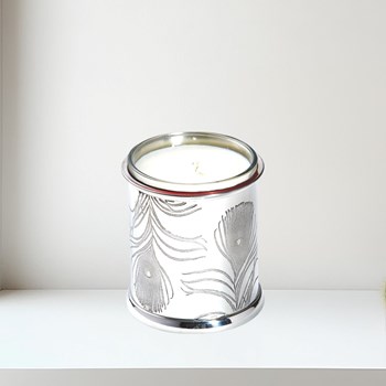 Peacock Feather Pewter Candle Votive Peacock Feather Pewter Candle Votive