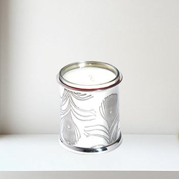 Peacock Feather Pewter Candle Votive Peacock Feather Pewter Candle Votive