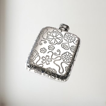 Yorkshire Rose 4oz Pewter Pocket Flask