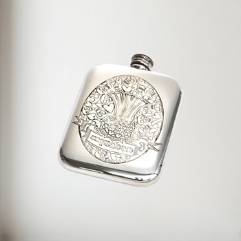 6oz Usquabae Thistle Skull and Hearts Pewter Pocket Flask
