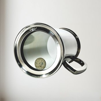 Shilling One Pint Pewter Tankard Glass Base Shilling tankard showing trapped coin
