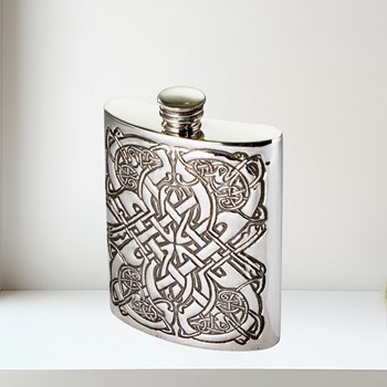 Heavy Embossed 6oz Celtic Pattern Flask 6oz Heavy Embossed Celtic Pewter Kidney Hip Flask