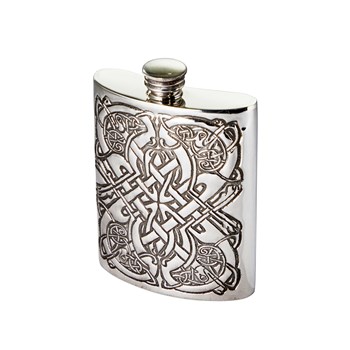 Heavy Embossed 6oz Celtic Pattern Flask 6oz Heavy Embossed Celtic Pewter Kidney Hip Flask
