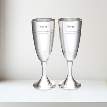 Pair of Part Satin Pewter Celebration Flutes