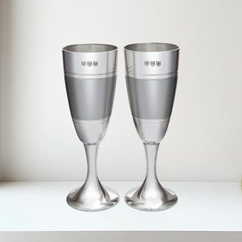 Pair of Part Satin Pewter Celebration Flutes
