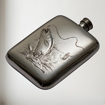 6oz Fishing Embossed Pewter Pocket Flask