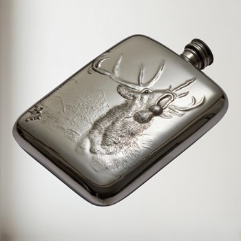 6oz Roaring Stag Pewter Pocket Flask 6oz Roaring Stag Pewter Pocket Flask