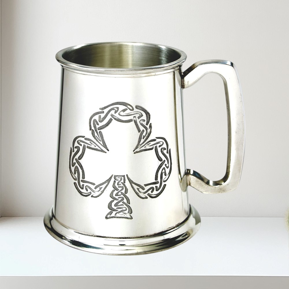 shamrock embossed pewter tankard