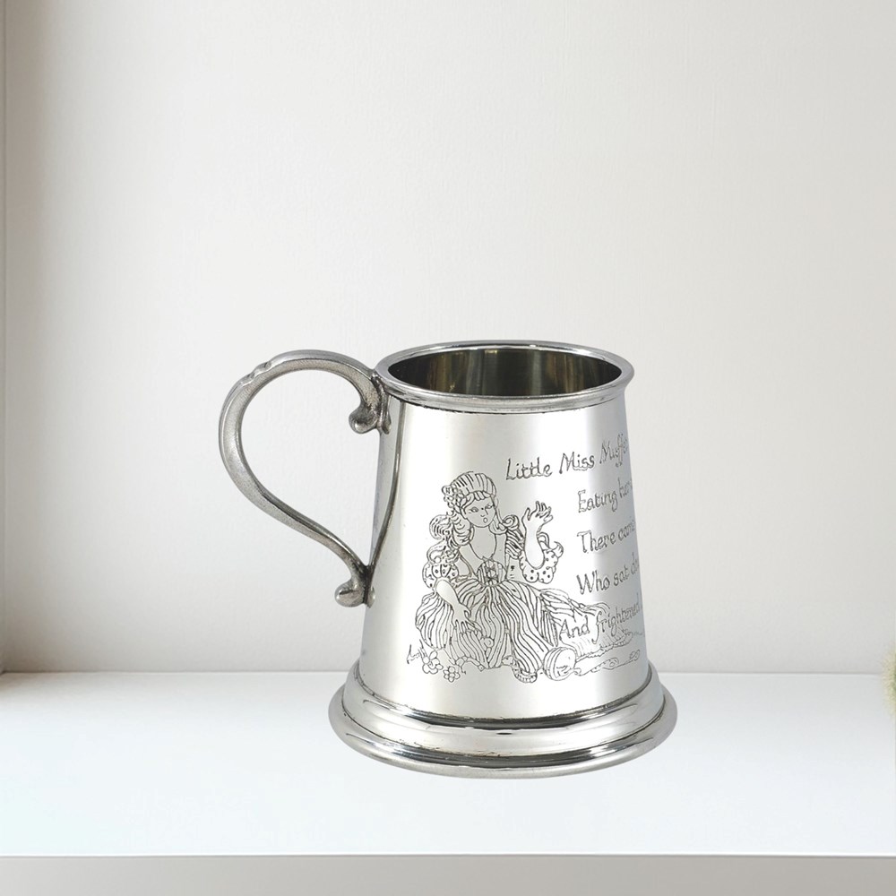 Little Miss Muffet quarter pint pewter Baby Mug