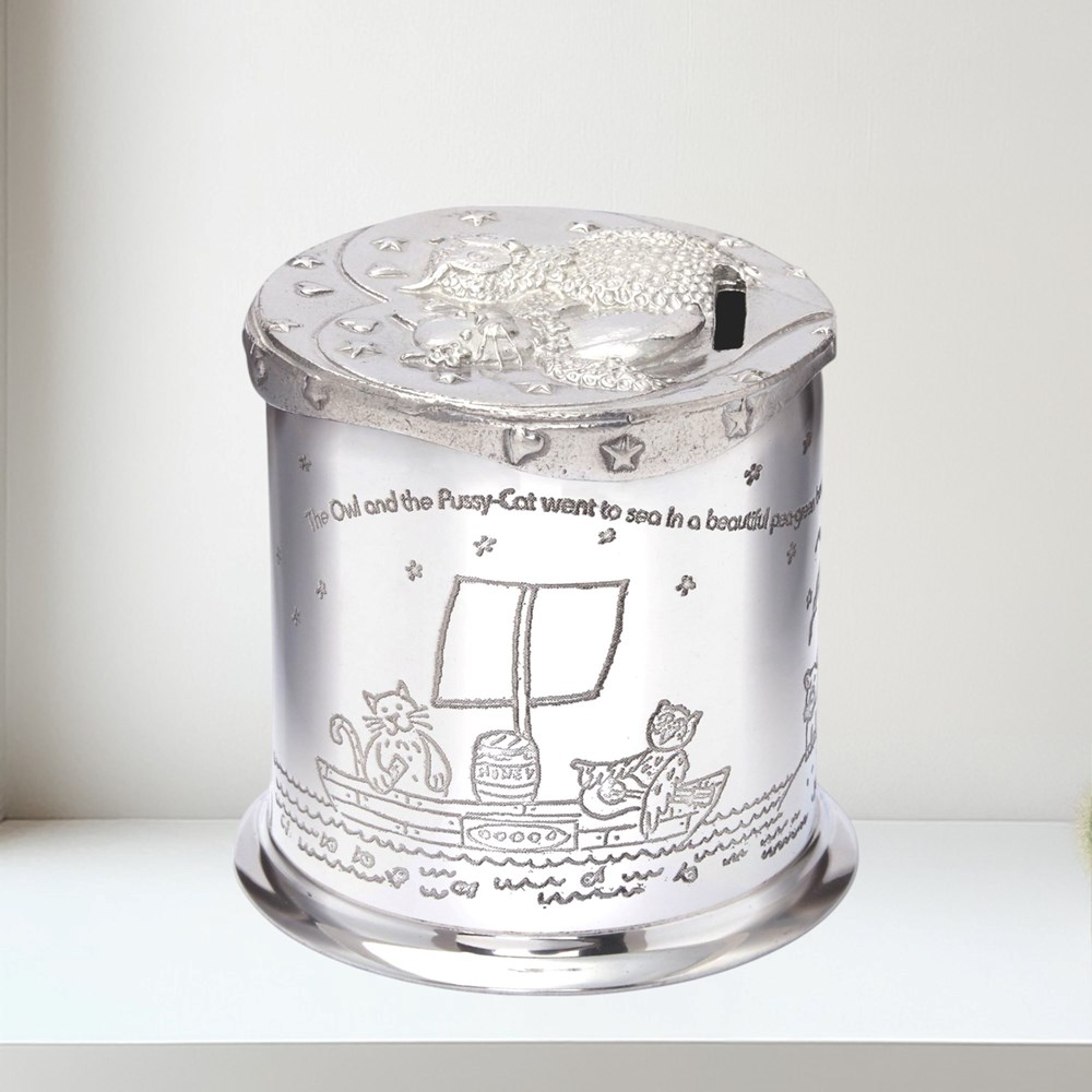 Owl and Pussycat Pewter Money Box