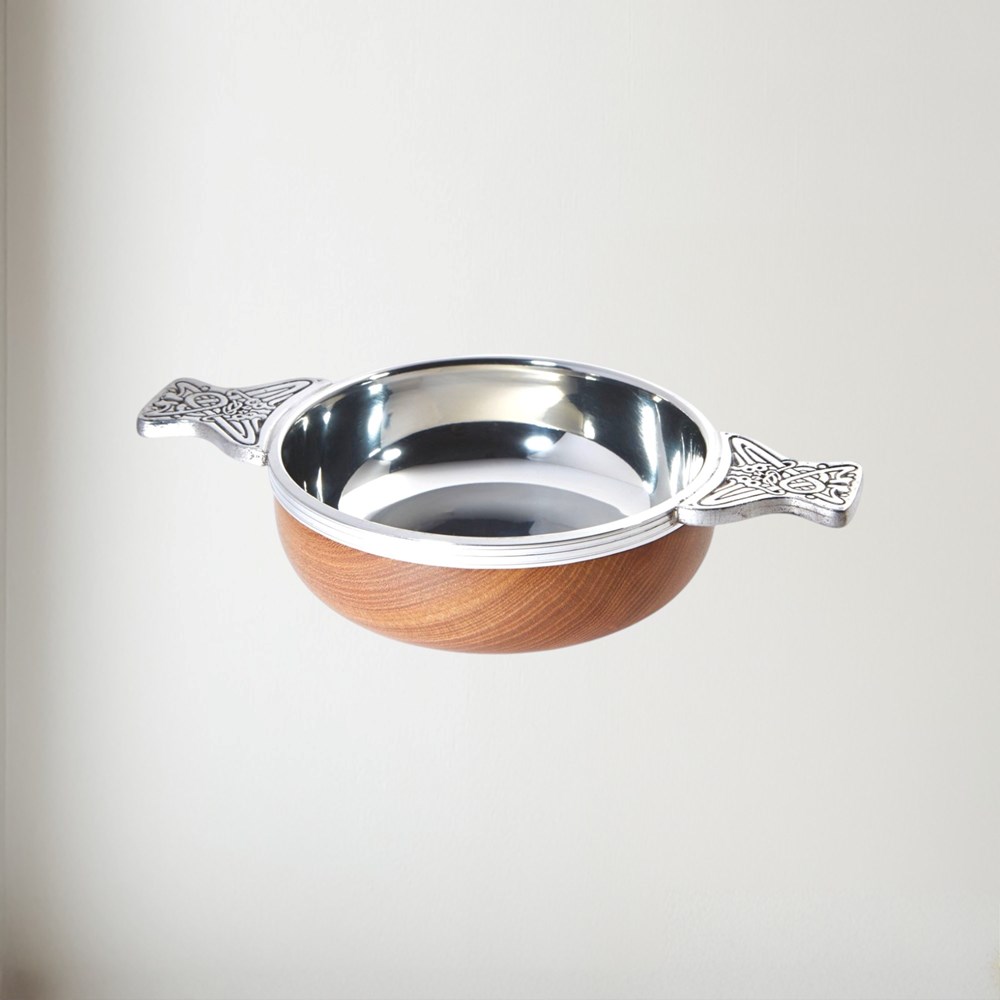Large Wood and pewter Quaich
