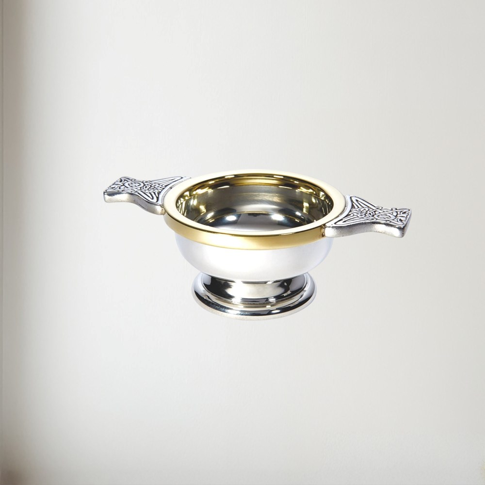 Small Brass Rim Pewter Quaich Small Brass Rim Pewter Quaich
