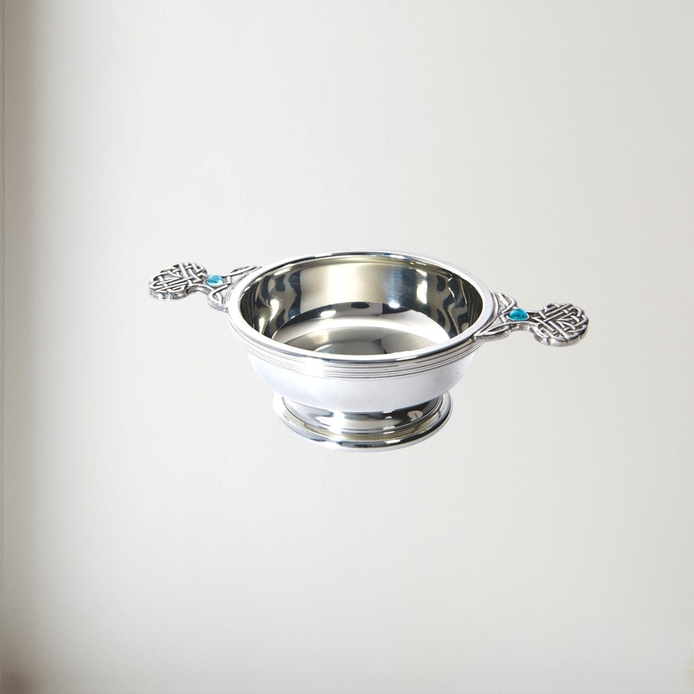 Birthstone pewter quaich March with Aquamarine Stones