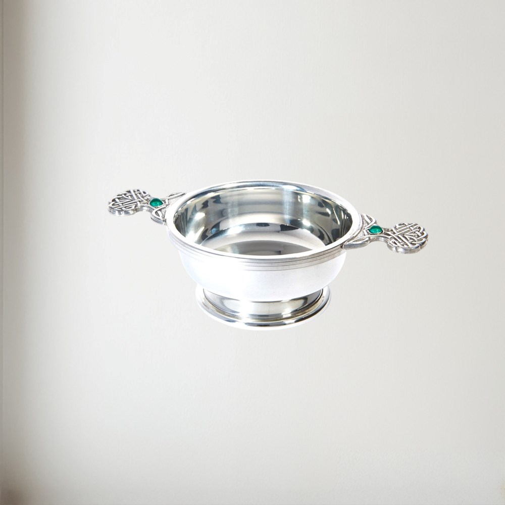 Birthstone pewter quaich May with Emerald Stones