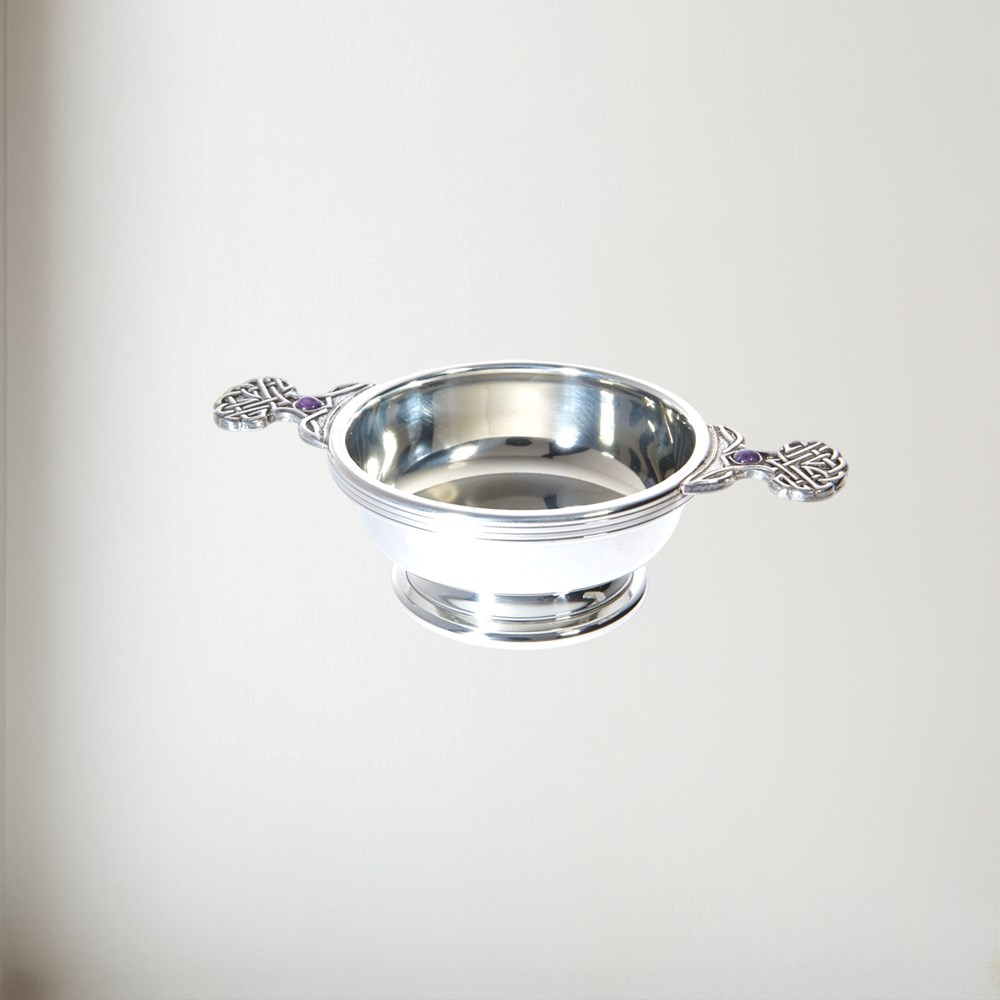 Birthstone pewter quaich February with Amethyst Stones