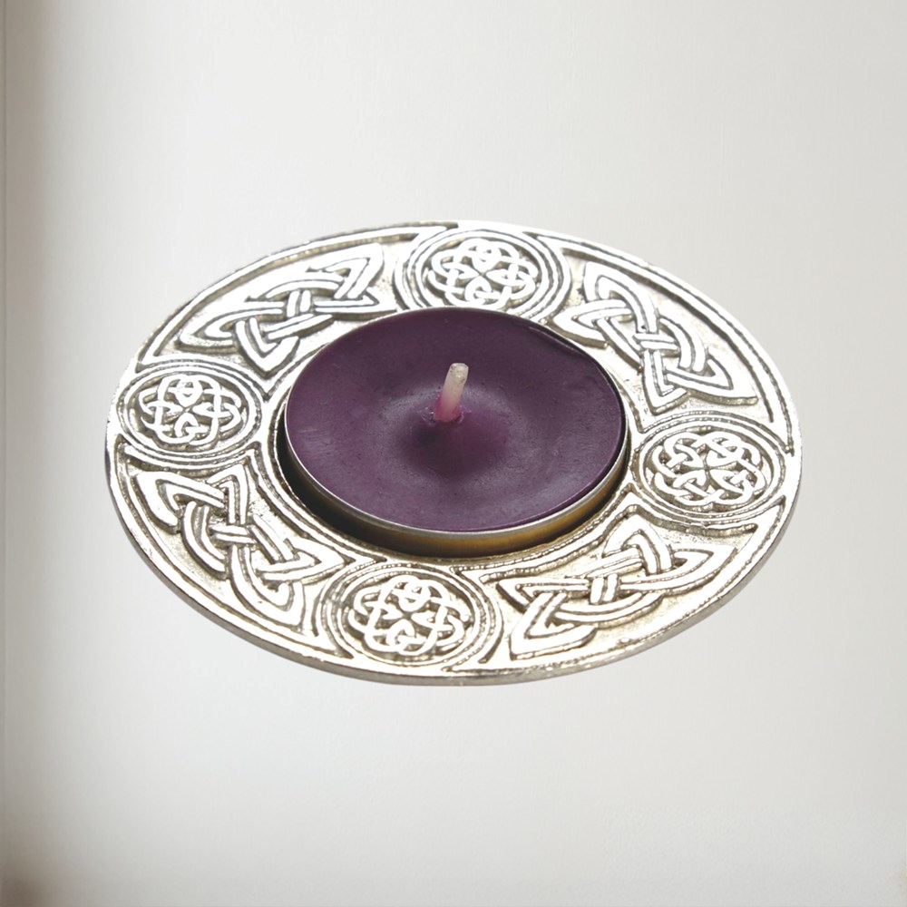 Round Celtic Cast Pewter T-Lite Candle Holder Round Celtic Cast Pewter T-Lite Candle Holder