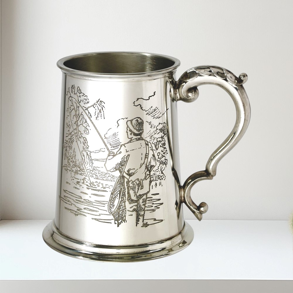 Fishing Scene One Pint Pewter Tankard Fishing Scene 1 pint pewter Tankard