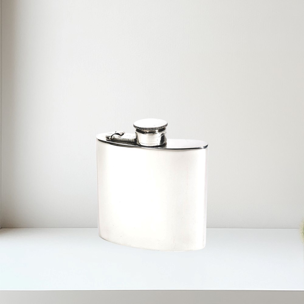 4oz Plain Pewter Kidney Hip Flask With Captive Top 4oz Plain Pewter Kidney Hip Flask with Captive Top