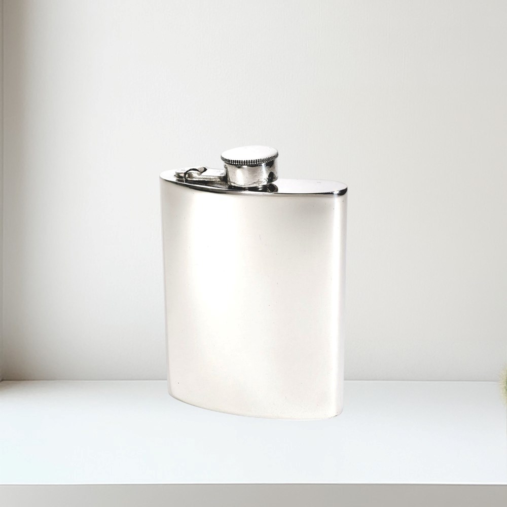 6oz Plain Pewter Kidney Hip Flask With Captive Top 6oz plain pewter Kidney hipFlask with Captive Top