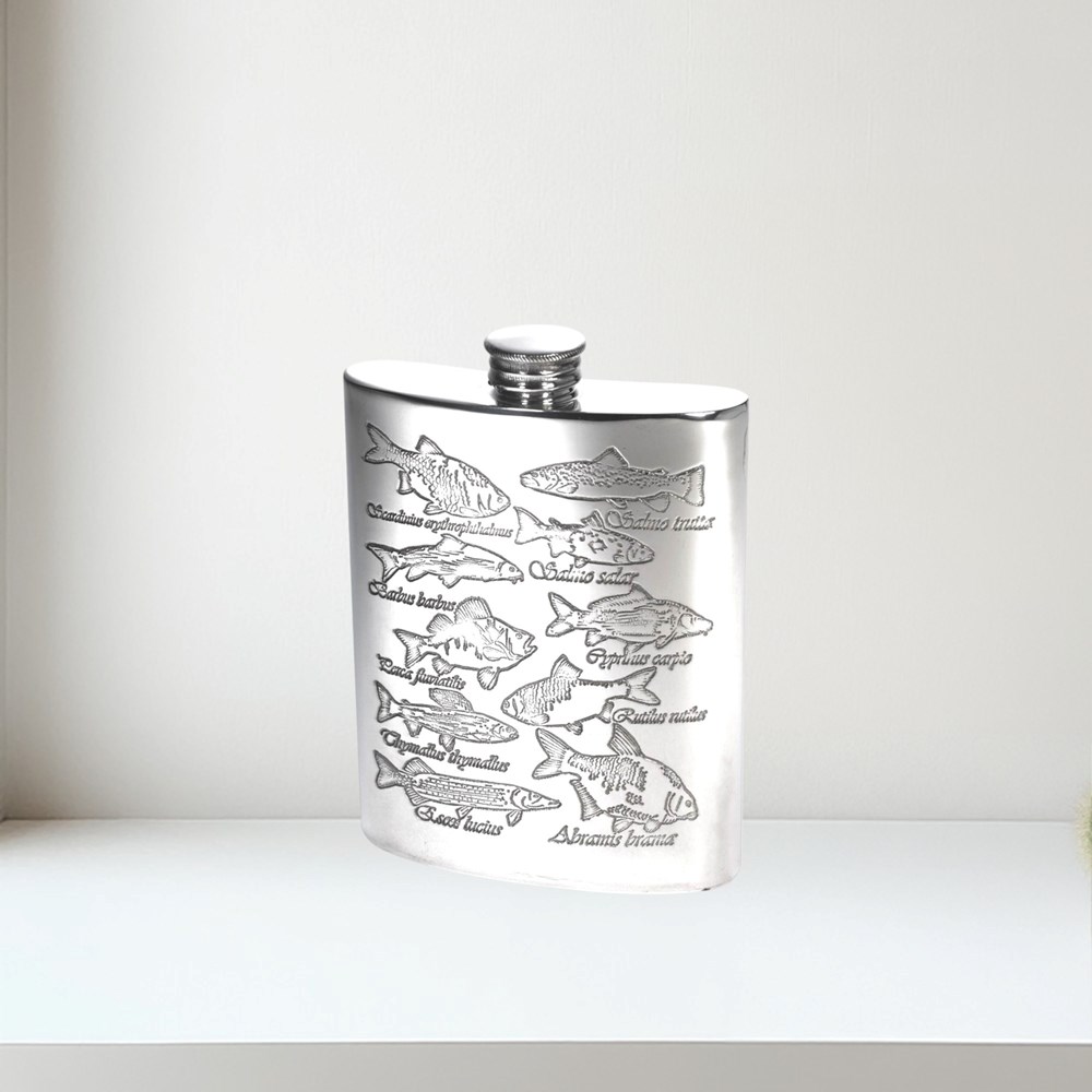 6oz Pewter Fish kidney hip Flask