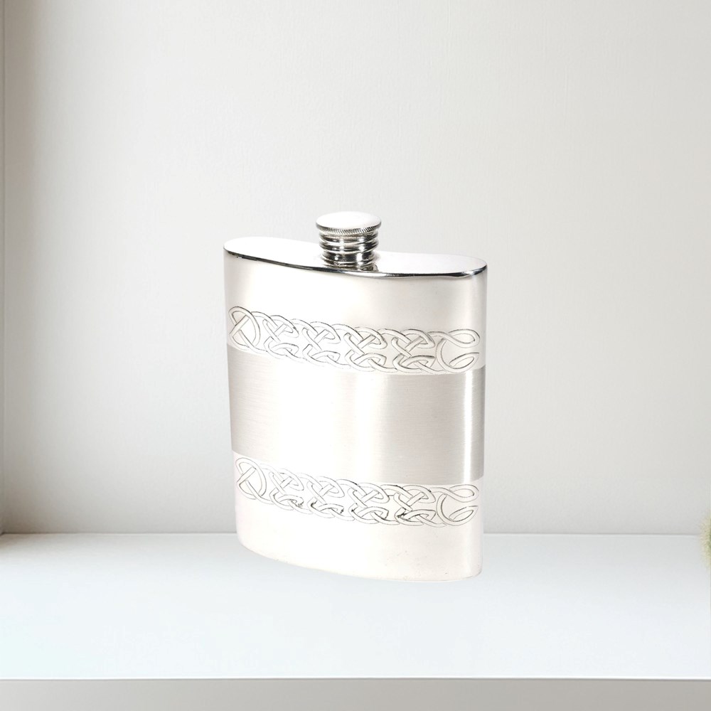 6oz Embossed Celtic Bands Pewter Kidney Hip Flask 6oz Embossed Celtic Bands pewter kidney hip Flask