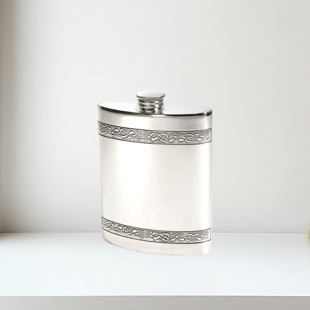 6oz Horizontal Celtic Bands Pewter Kidney Hip Flask 6oz Horizontal Celtic Bands pewter kidney hip flask