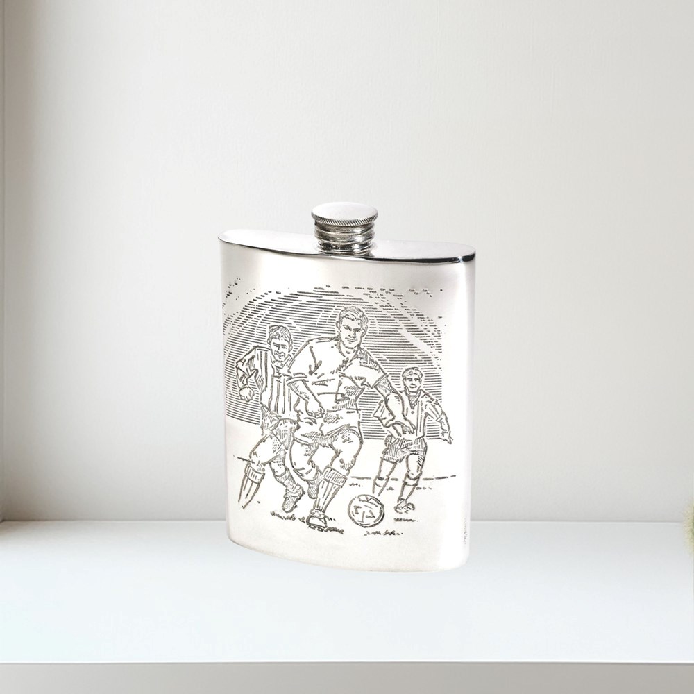 6oz Football Scene pewter kidney hip Flask