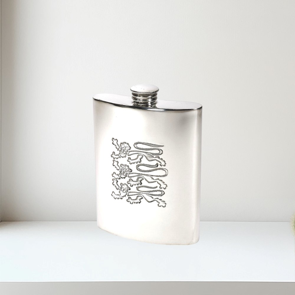 Three Lions 6oz Pewter Kidney Hip Flask