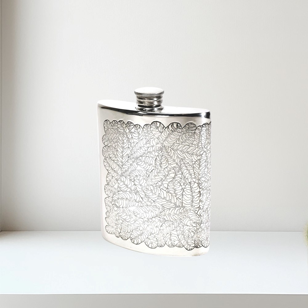 6oz Tiger Leaf Pewter Kidney Flask