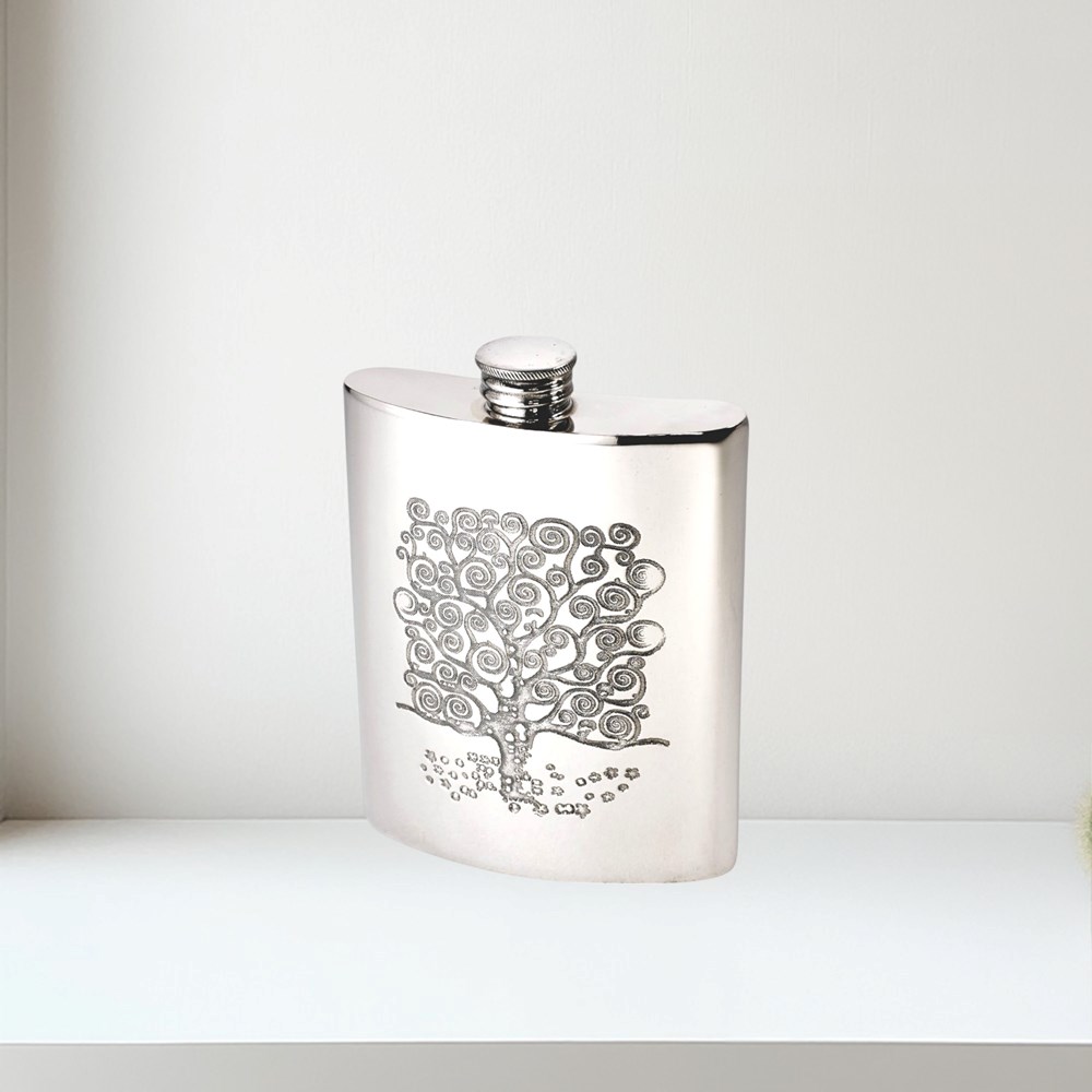6oz Tree Of Life Tree Pewter Kidney Hip Flask 6oz Tree of Life Tree Pewter kidney Hip Flask