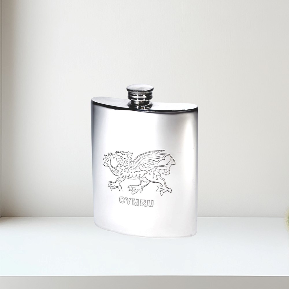 6oz Welsh Dragon Pewter Kidney Hip Flask 6oz Welsh Dragon pewter kidney hip Flask