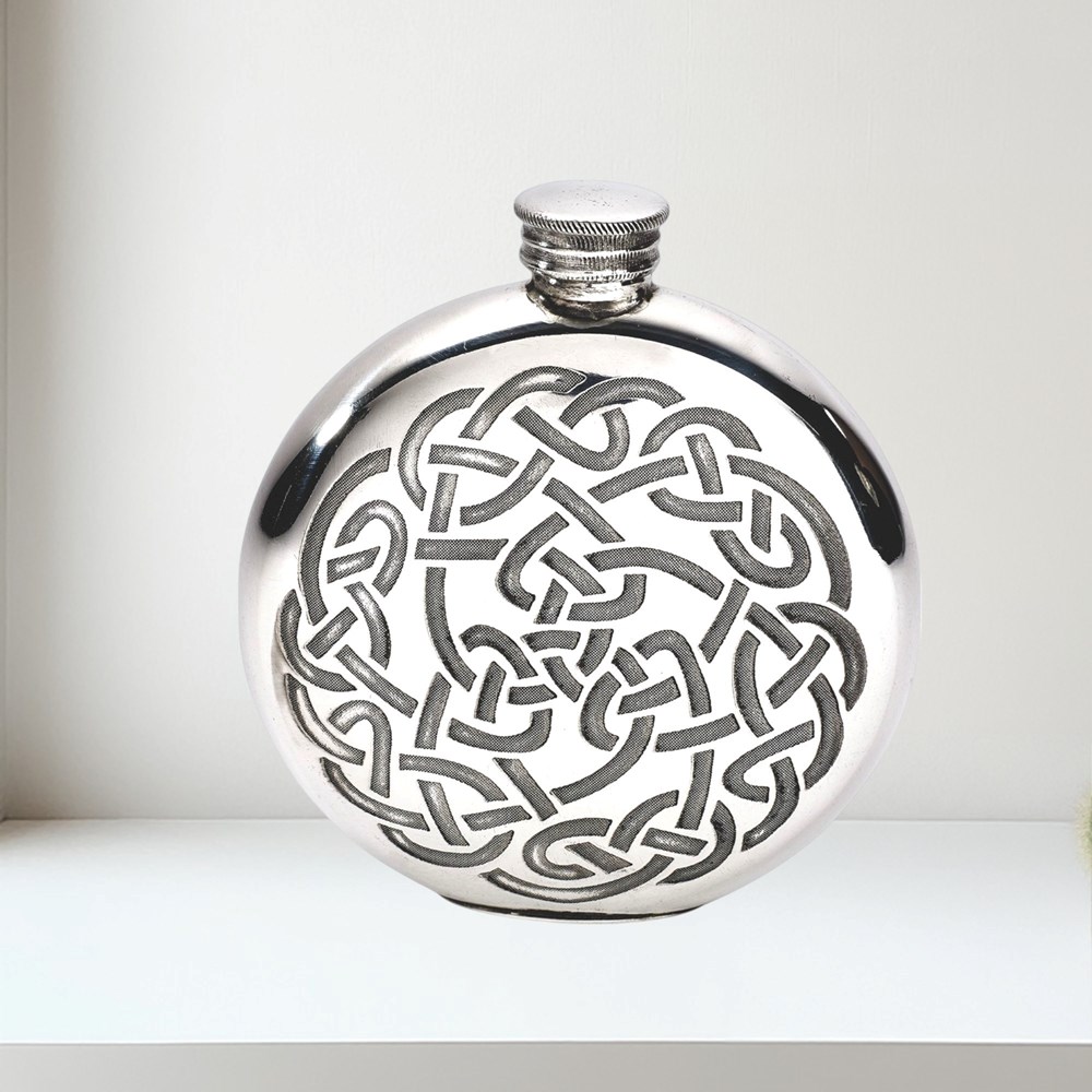 6oz Round Pewter Celtic Knot Flask 6oz round pewter celtic knot flask