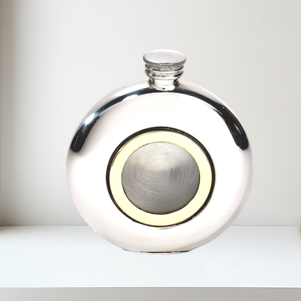 6oz Round brass Porthole pewter Flask