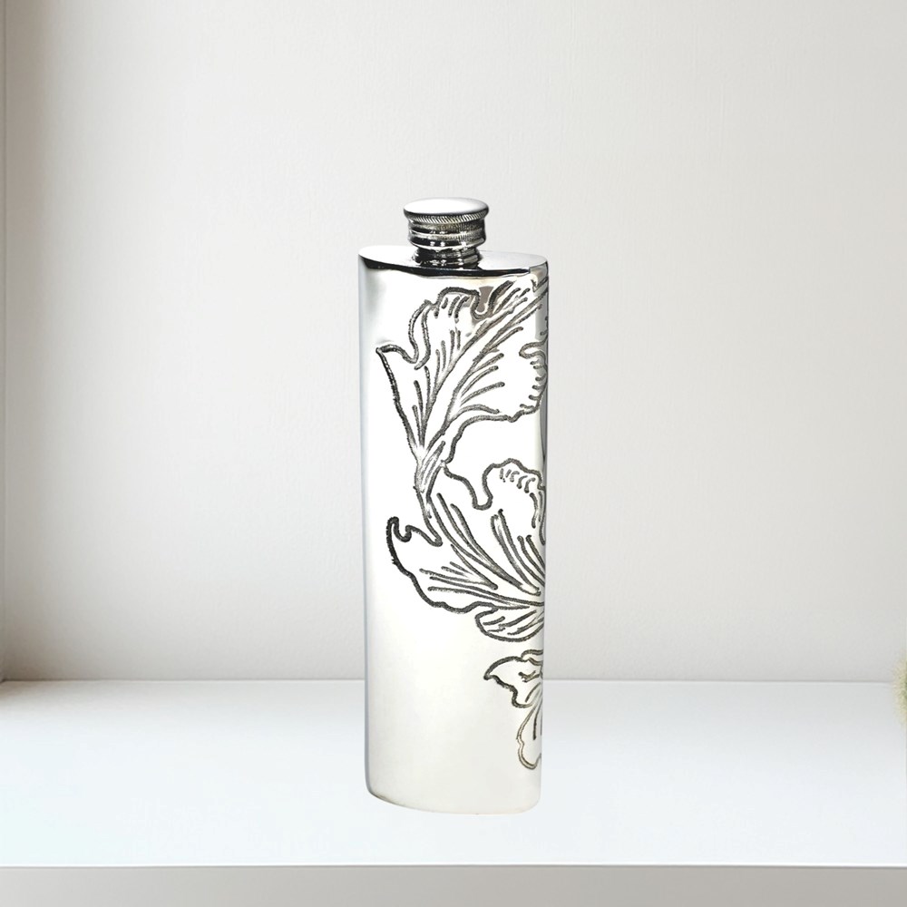 Acanthus Pattern Pewter Purse Flask 3oz Acanthus Pattern Pewter Purse Flask