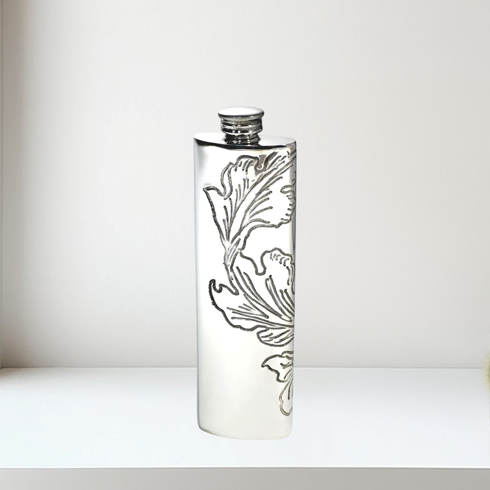 3oz Acanthus Pattern Pewter Purse Flask