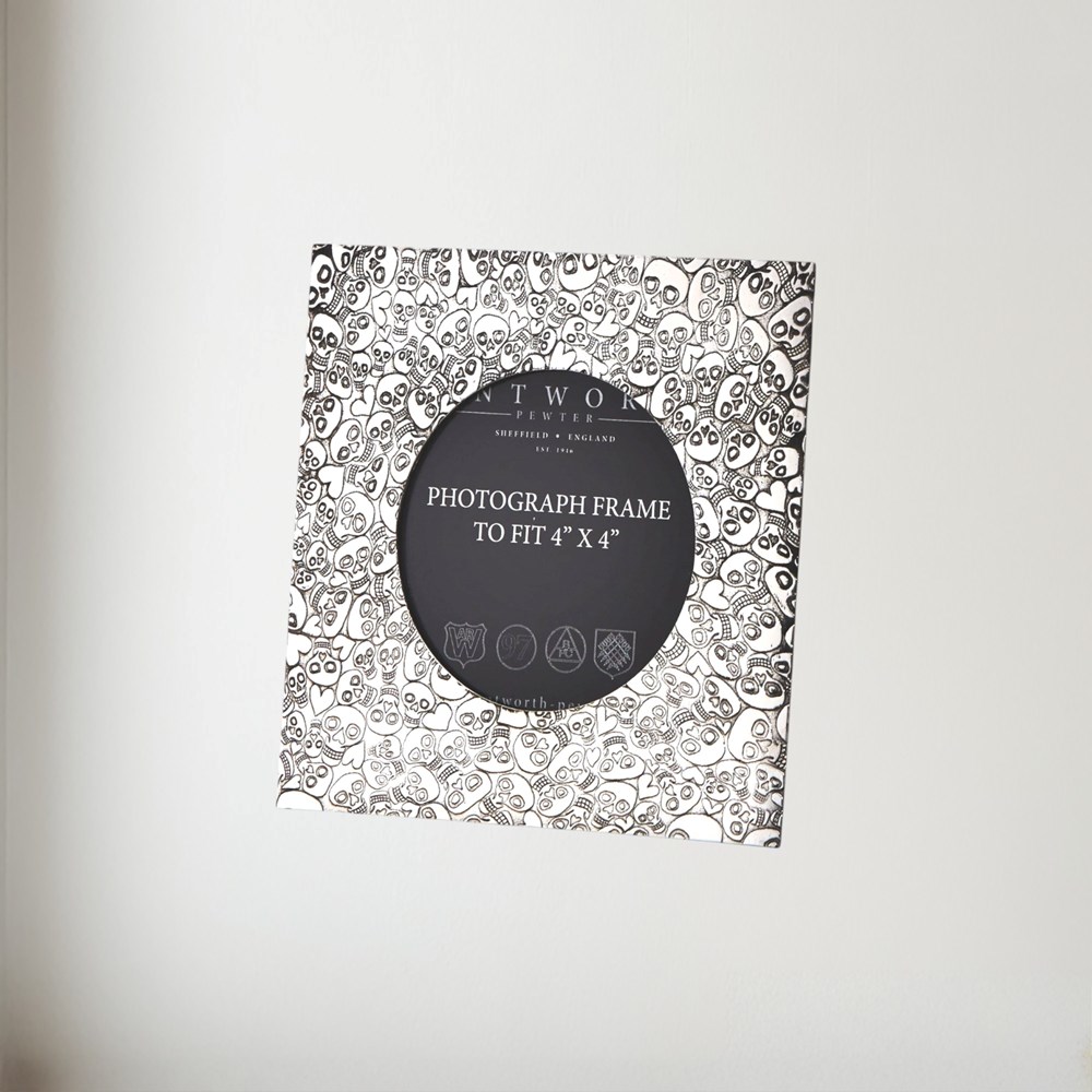 Love Skull Small Pewter 4"X4" Frame Love Skull Small Pewter 4"x4" Frame