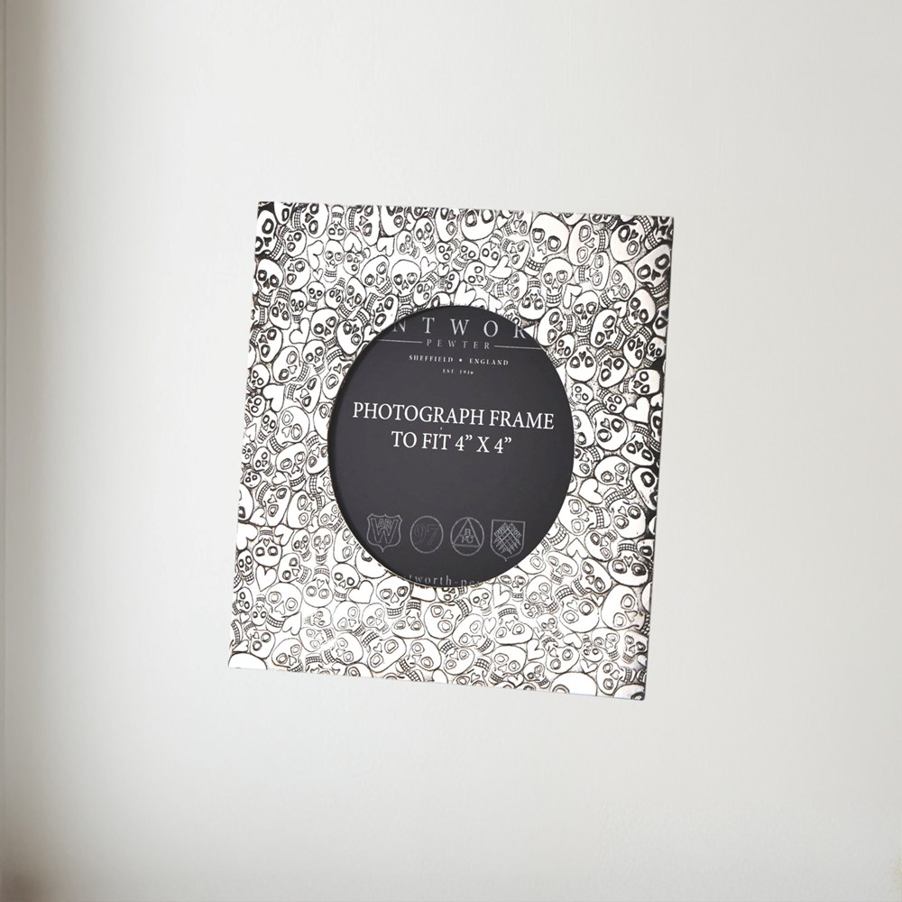 Love Skull Small Pewter 4"X4" Frame Love Skull Small Pewter 4"x4" Frame